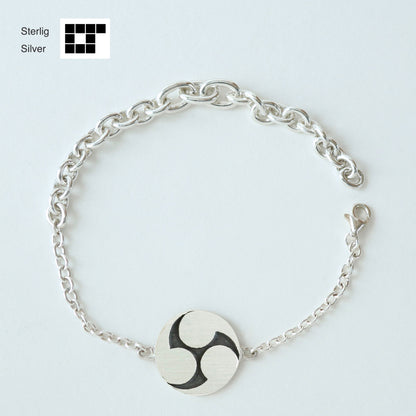 Sterling Silver Bracelet - Kamon - Japanese Clan Crest Bracelet - Tomoe Migi - Three Counter Clockwise Swirls