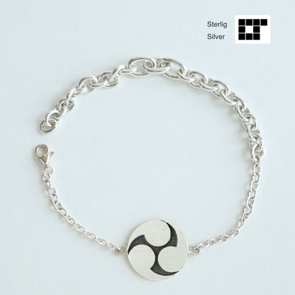 Sterling Silver Bracelet - Kamon - Japanese Clan Crest Bracelet - Hidari Mitsu Tomoe - Three Clockwise Swirls