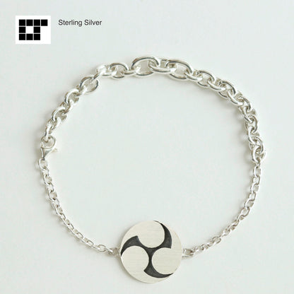 Sterling Silver Bracelet - Kamon - Japanese Clan Crest Bracelet - Hidari Mitsu Tomoe - Three Clockwise Swirls