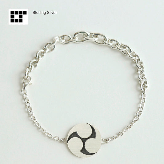 Sterling Silver Bracelet - Kamon - Japanese Clan Crest Bracelet - Hidari Mitsu Tomoe - Three Clockwise Swirls